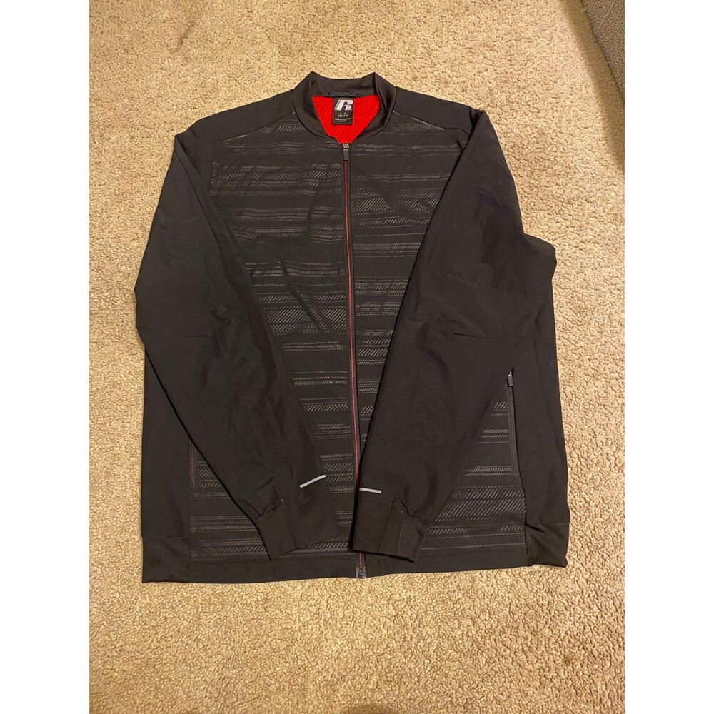 Russell Active Stretch Woven Black Zip Bomber Jacket W/Pockets Large